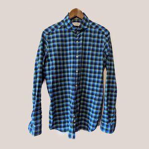 TINTORIA MATTEI - Gradient green blue check shirt - Sz 40 / 14.75